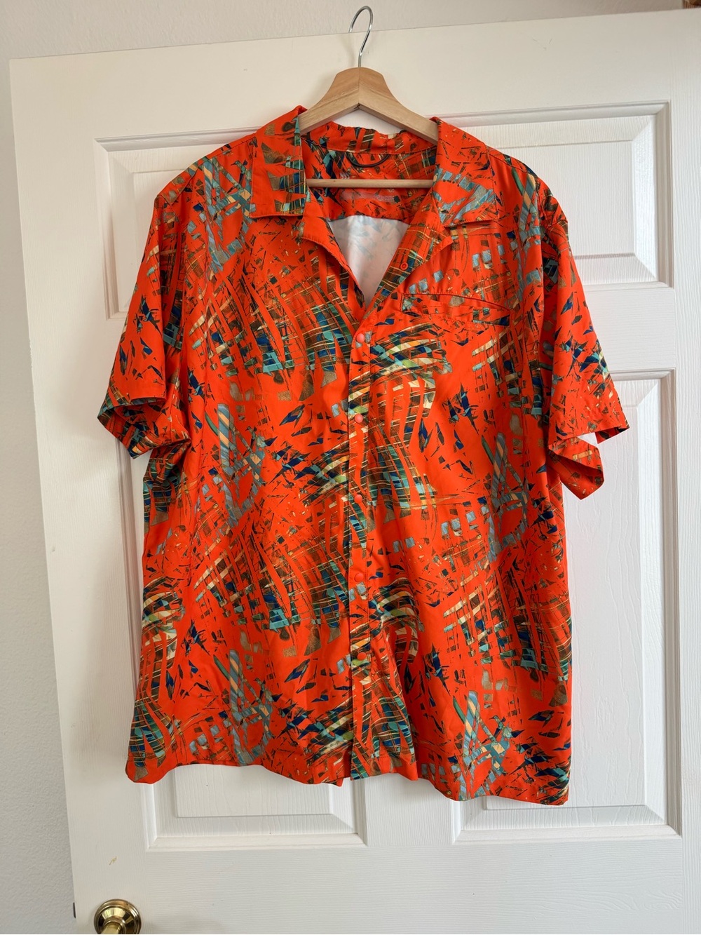 all in motion Orange Abstract-Print Short-Sleeve Button Shirt
